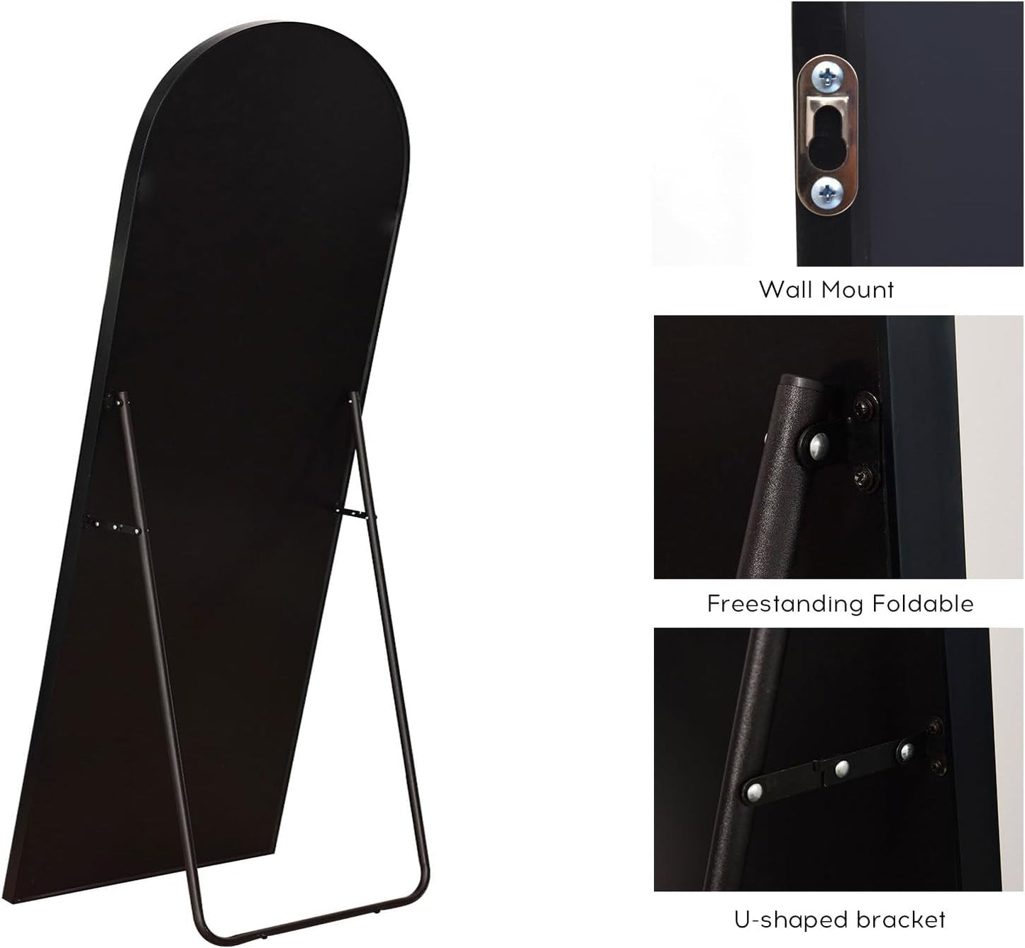 Floor Mirror, Oversized Full Length Mirror, Arched Mirror, Large Standing Mirror, Tall Mirror, Wall Mounted, Freestanding, Giant Mirror, 68"×26", Aluminum Frame - Black-2