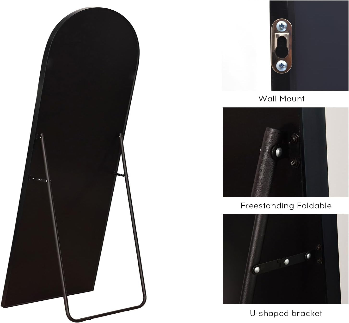 Floor Mirror, Oversized Full Length Mirror, Arched Mirror, Large Standing Mirror, Tall Mirror, Wall Mounted, Freestanding, Giant Mirror, 68"×26", Aluminum Frame - Black-2