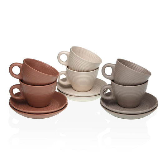 Set of Mugs with Saucers Versa Awa Stoneware-0