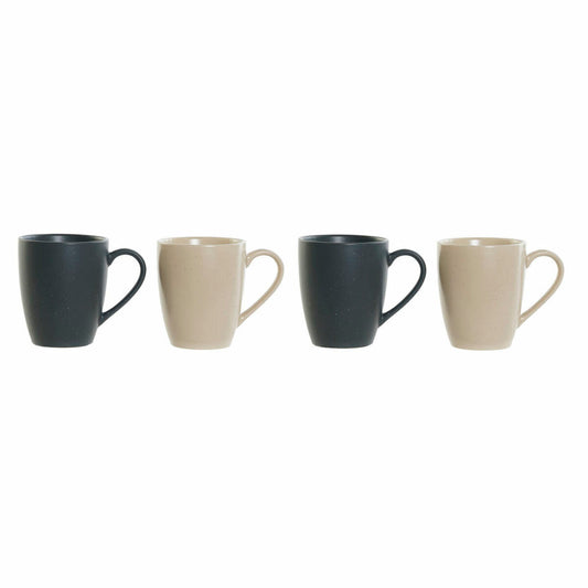 Set of Mugs DKD Home Decor Beige Dark grey Rubber wood Stoneware 300 ml 19 x 13 x 31 cm (4 Pieces)-0